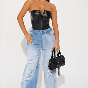 Black Strapless Faux Leather Corset Top